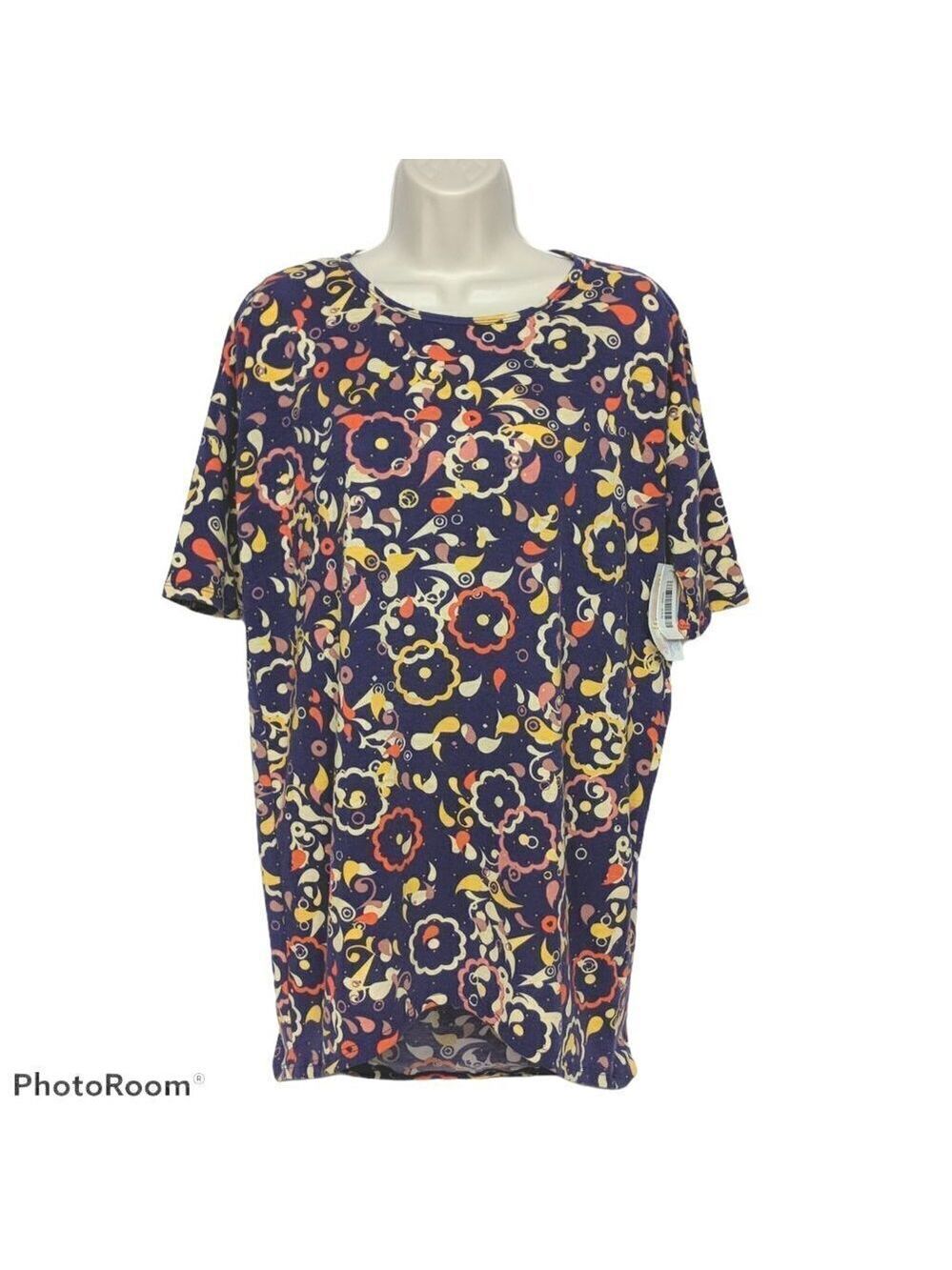 LuLaRoe Irma Tunic XXS Purple Yellow Orange Geometric